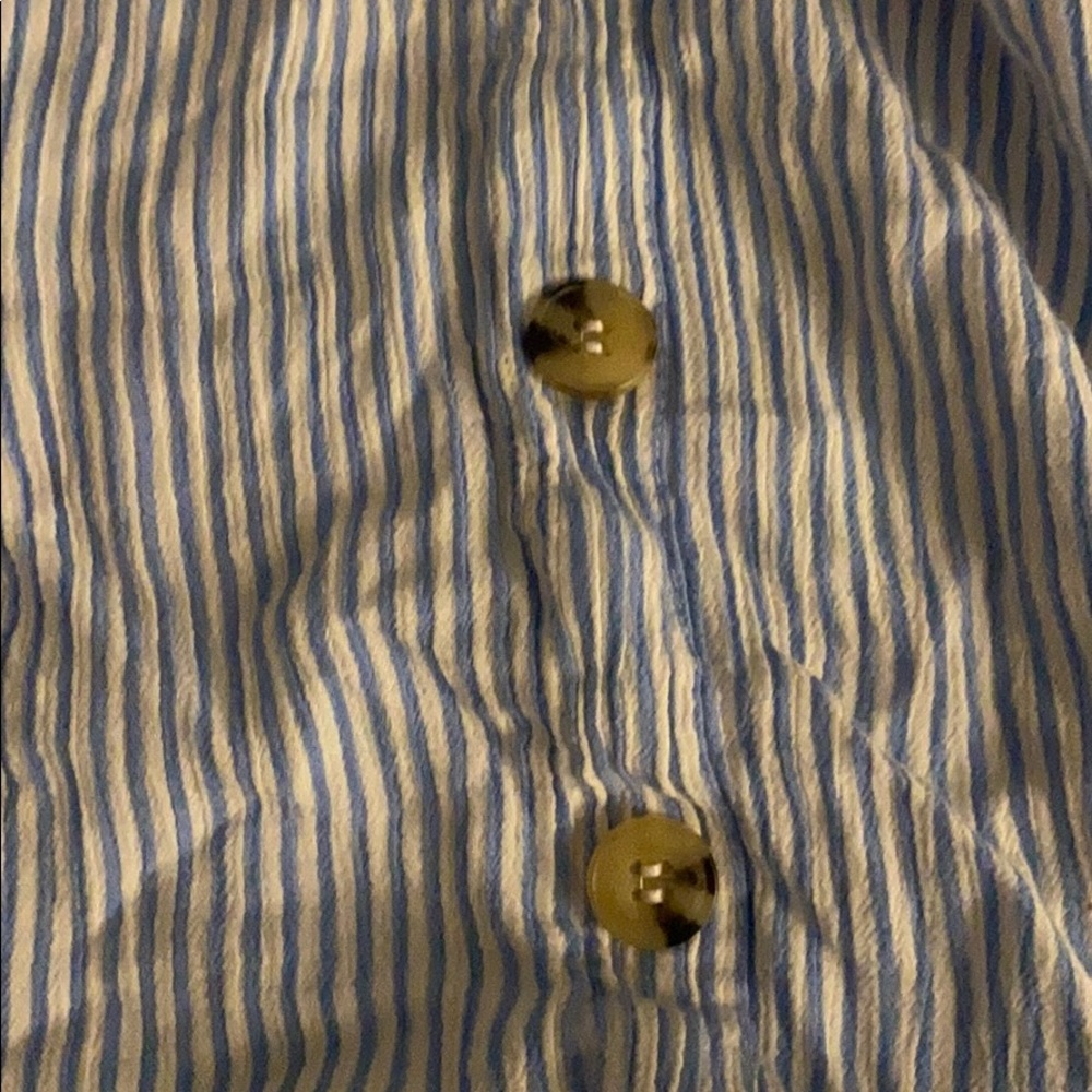 Blue and white striped off the shoulder or on top